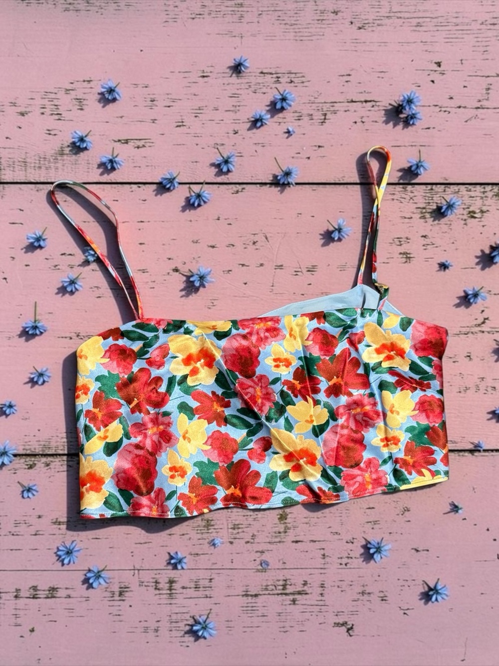 bec + bridge silk Floral Crop Top in Red, Yellow & Green